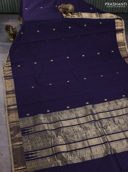 Kanchi cotton saree navy blue and beige with zari woven buttas and zari woven border