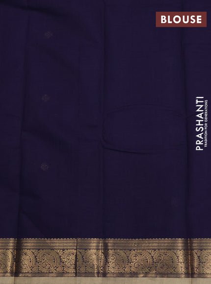 Kanchi cotton saree navy blue and beige with zari woven buttas and zari woven border
