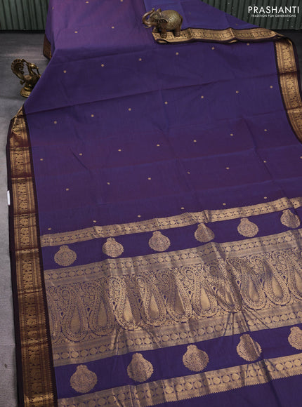 Kanchi cotton saree dual shade of purple and black with zari woven buttas and zari woven border
