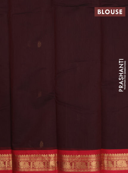 Kanchi cotton saree coffee brown and maroon with zari woven buttas and zari woven border