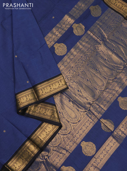 Kanchi cotton saree blue and black with zari woven buttas and zari woven border