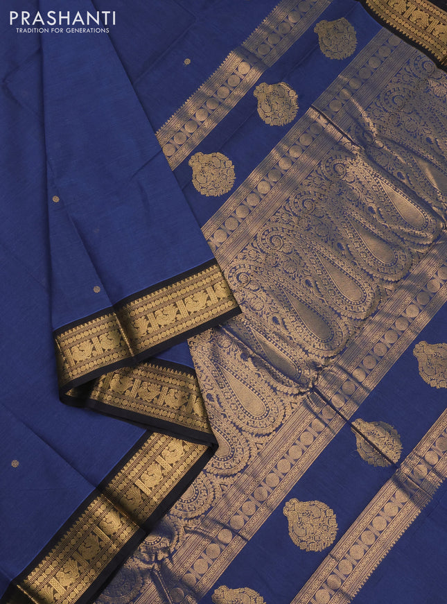 Kanchi cotton saree blue and black with zari woven buttas and zari woven border