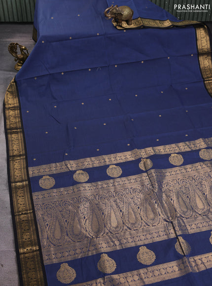 Kanchi cotton saree blue and black with zari woven buttas and zari woven border