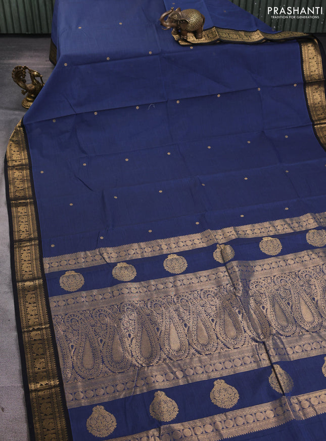 Kanchi cotton saree blue and black with zari woven buttas and zari woven border