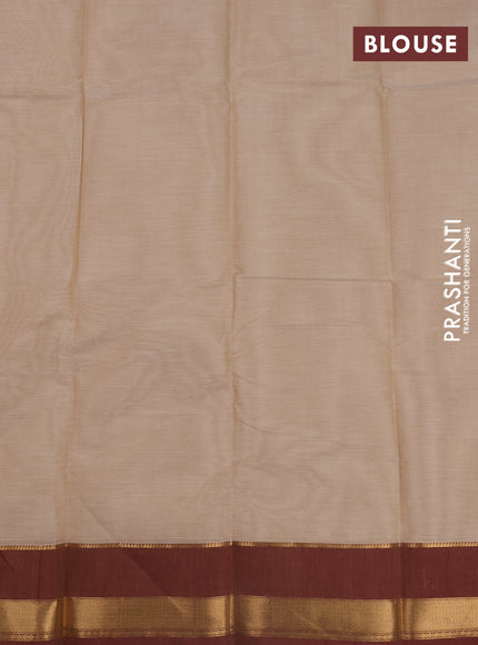 Kanchi cotton saree beige and maroon with annam zari woven buttas and temple design zari woven border