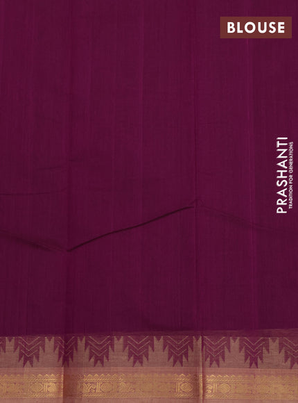 Kanchi cotton saree purple and beige with zari woven buttas and temple design zari woven border