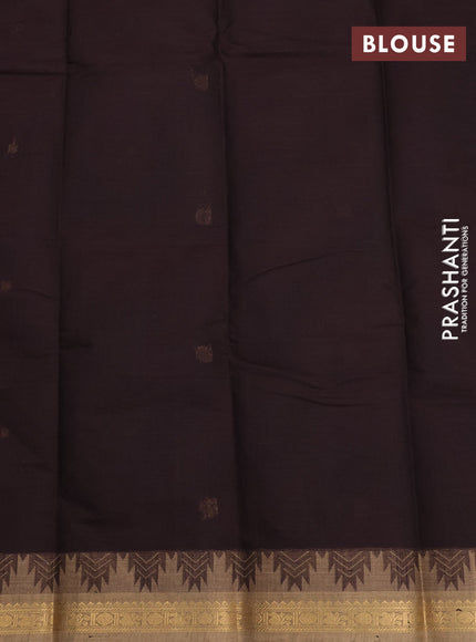 Kanchi cotton saree coffee brown and beige with zari woven buttas and temple design zari woven border