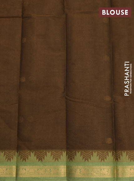 Kanchi cotton saree mehendi green and pastel green with zari woven buttas and temple design zari woven border