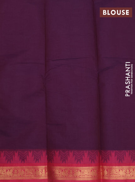 Kanchi cotton saree deep jamun shade and pink with zari woven buttas and temple design zari woven border