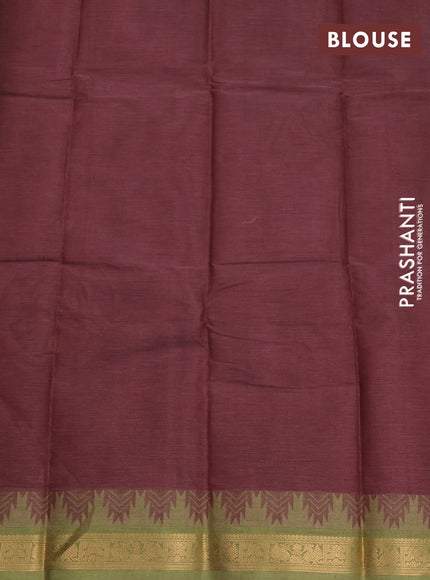 Kanchi cotton saree pastel maroon and pastel green with zari woven buttas and temple design zari woven border