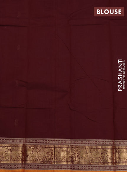 Kanchi cotton saree deep maroon and dark mustard with zari woven buttas and zari woven border