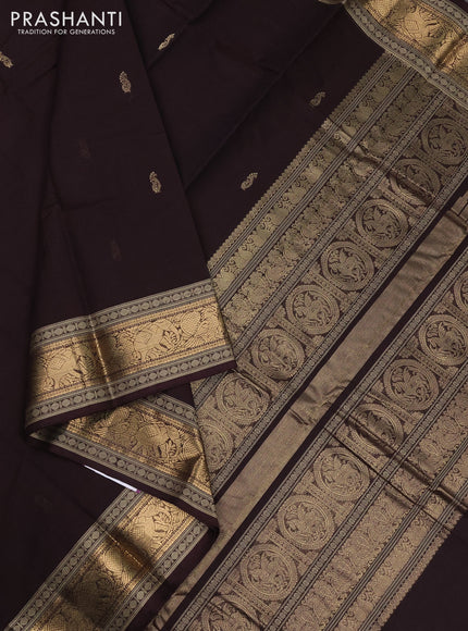 Kanchi cotton saree wine shade with zari woven buttas and thread & zari woven border