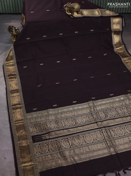 Kanchi cotton saree wine shade with zari woven buttas and thread & zari woven border