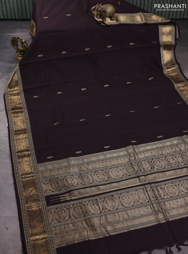 Kanchi cotton saree wine shade with zari woven buttas and thread & zari woven border