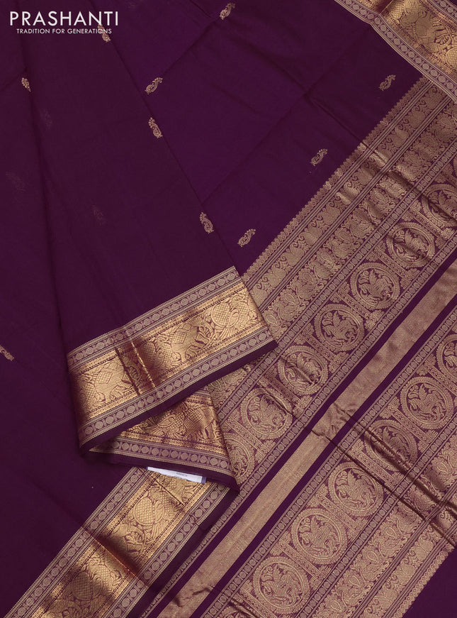 Kanchi cotton saree purple with zari woven buttas and thread & zari woven border