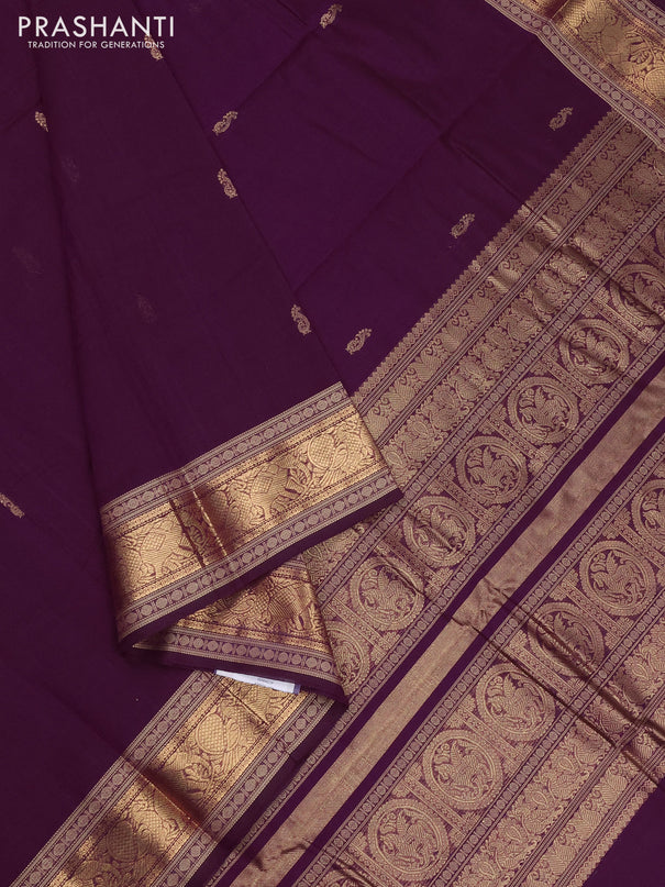 Kanchi cotton saree purple with zari woven buttas and thread & zari woven border