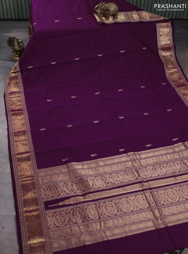 Kanchi cotton saree purple with zari woven buttas and thread & zari woven border