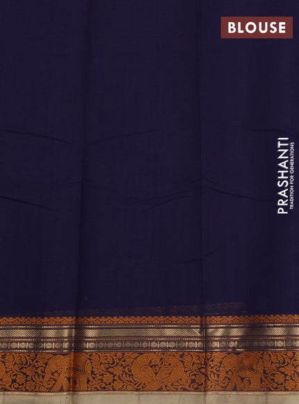 Kanchi cotton saree navy blue and beige with thread woven buttas and thread & zari woven border