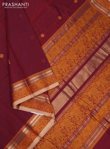 Kanchi cotton saree dual shade of maroon and sandal with thread woven buttas and thread & zari woven border