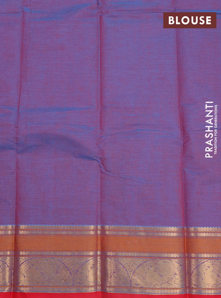 Kanchi cotton saree dual shade of bluish maroon and red with zari woven buttas and thread & zari woven border
