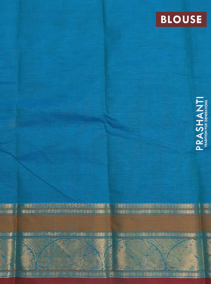 Kanchi cotton saree dual shade of blue and red shade with zari woven buttas and thread & zari woven border