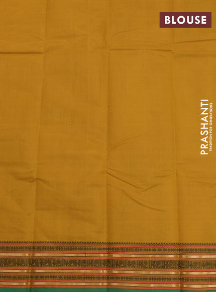 Kanchi cotton saree dark mustard and green with thread woven buttas and thread & zari woven border