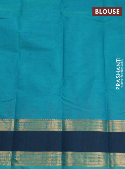 Kanchi cotton saree teal green and peacock green with zari woven buttas and rettapet zari woven border