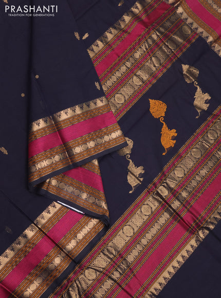 Kanchi cotton saree black with zari woven buttas and rettapet thread & zari woven border