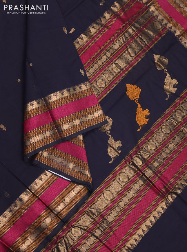 Kanchi cotton saree black with zari woven buttas and rettapet thread & zari woven border
