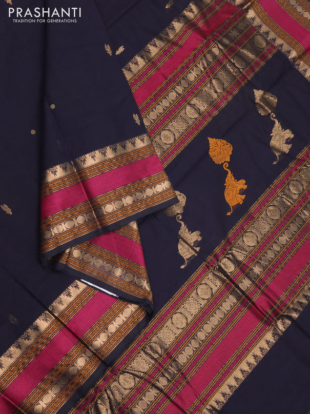 Kanchi cotton saree black with zari woven buttas and rettapet thread & zari woven border