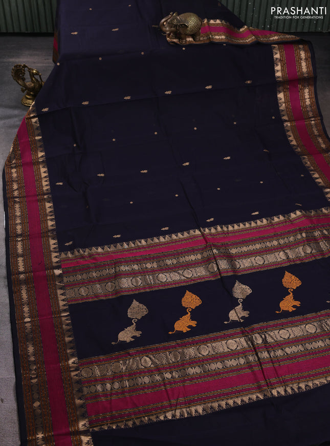 Kanchi cotton saree black with zari woven buttas and rettapet thread & zari woven border