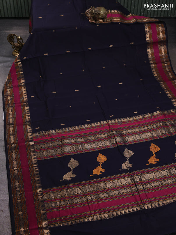 Kanchi cotton saree black with zari woven buttas and rettapet thread & zari woven border
