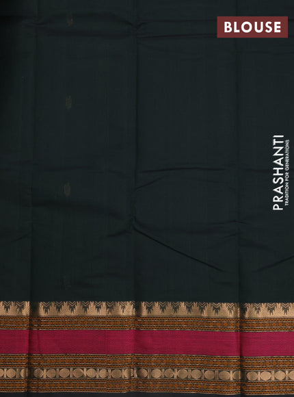 Kanchi cotton saree bottle green with zari woven buttas and thread & zari woven border
