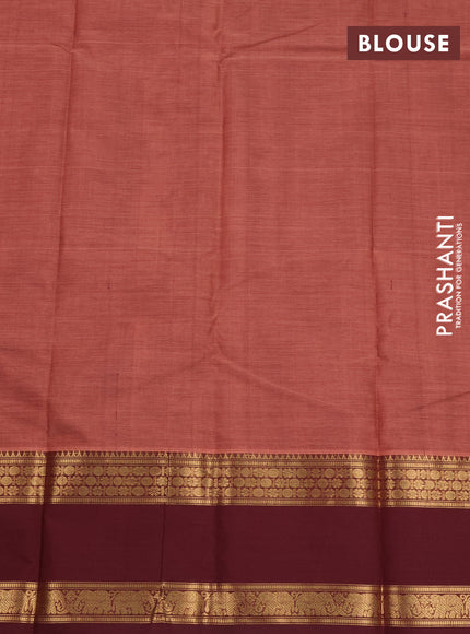 Kanchi cotton saree rust shade and deep maroon with plain body and rettapet zari woven border