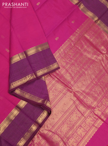 Kanchi cotton saree magenta pink and purple with zari woven buttas and rettapet zari woven border