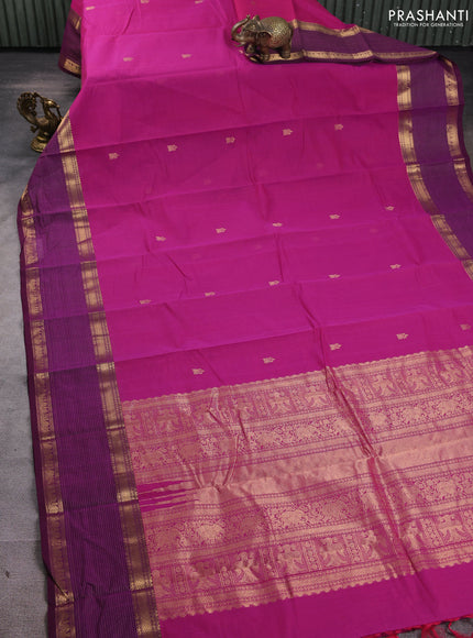Kanchi cotton saree magenta pink and purple with zari woven buttas and rettapet zari woven border