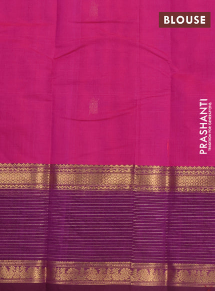 Kanchi cotton saree magenta pink and purple with zari woven buttas and rettapet zari woven border