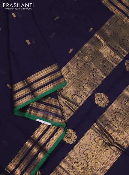 Kanchi cotton saree navy blue and green with zari woven buttas and zari woven border