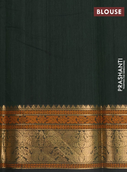 Kanchi cotton saree bottle green with allover thread weaves & buttas and thread & zari woven border