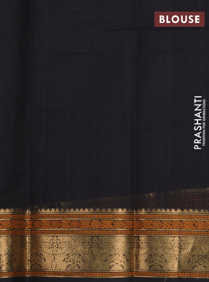 Kanchi cotton saree black with allover zari stripes & buttas and zari woven border