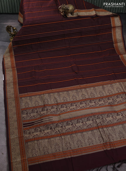 Kanchi cotton saree deep maroon with allover thread weaves and thread woven border