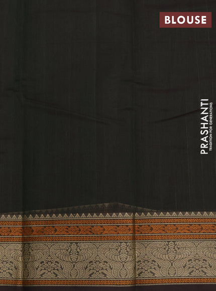 Kanchi cotton saree bottle green and coffee brown with allover thread weaves and thread woven border