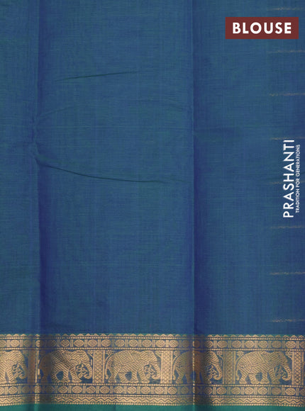 Kanchi cotton saree dual shade of bluish green with allover zari weaves and zari woven border