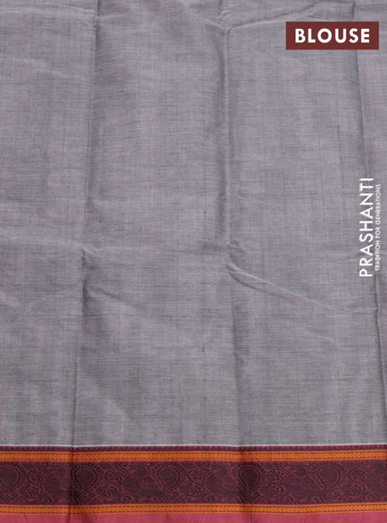 Kanchi cotton saree grey and pastel maroon with allover thread checked pattern and thread woven border