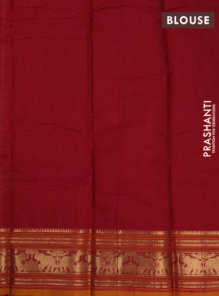 Kanchi cotton saree maroon and dark mustard with allover thread checks & 1000 buttas and elephant zari woven border