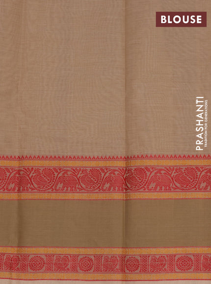 Kanchi cotton saree beige with allover thread checks & buttas and rettapet thread woven border