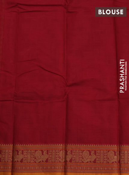 Kanchi cotton saree red and dark mustard with allover thread checks & 1000 buttas and annam thread woven border