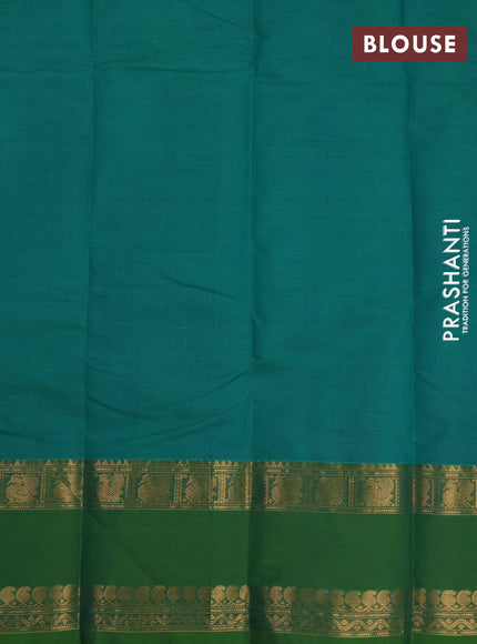 Kanchi cotton saree teal green and light green with allover thread checked pattern and rettapet zari woven border