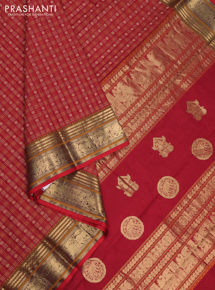Kanchi cotton saree red with zari woven buttas and zari woven border