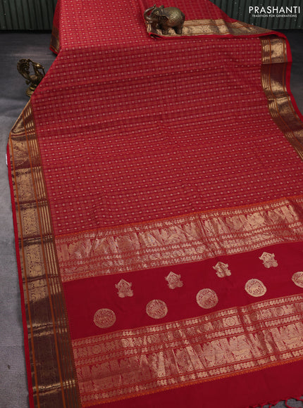 Kanchi cotton saree red with zari woven buttas and zari woven border